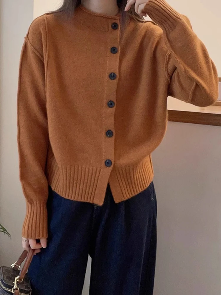 Ele Camere ニットカーディガン レディース ソフト ロングスリーブ 冬 ファッショナブル 多用途 ボタンアップ セーター ストレートカット スリ