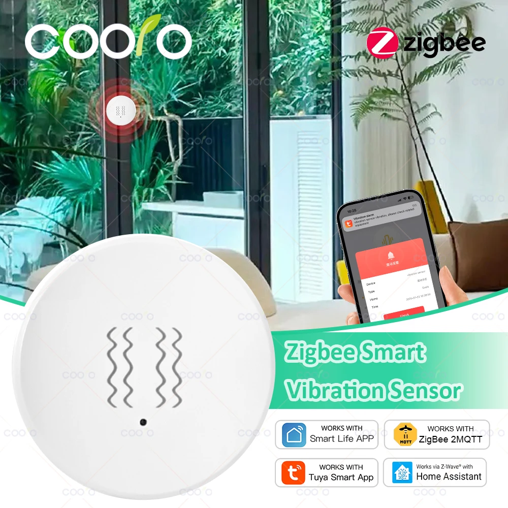 Tuya Smart Zigbee Vibration Sensor Detection Tilt Sensor Shock Alarm Record Smart Life App Notification work with Alexa Z2M