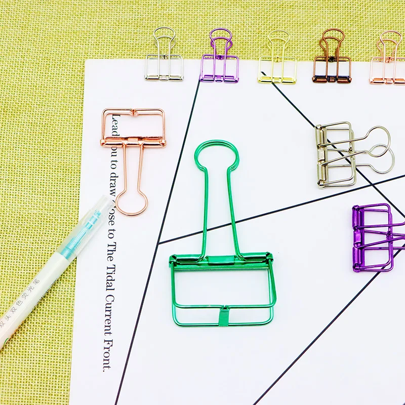1 Pc Color Hollow Metal Binder Clips Gold Rose Green Purple Large Medium Small Office Study Binder Clips Data File Organizer
