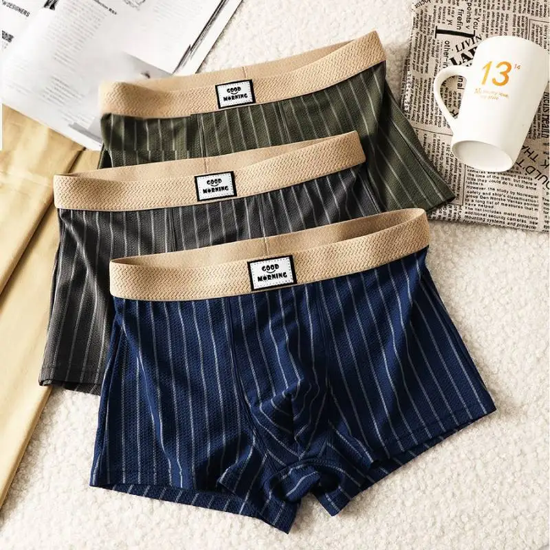 

3pcs Men's Underwear Boxer Shorts Stripe Man Underpants Breathable U Convex Male Underwear Men's Panties Lingerie