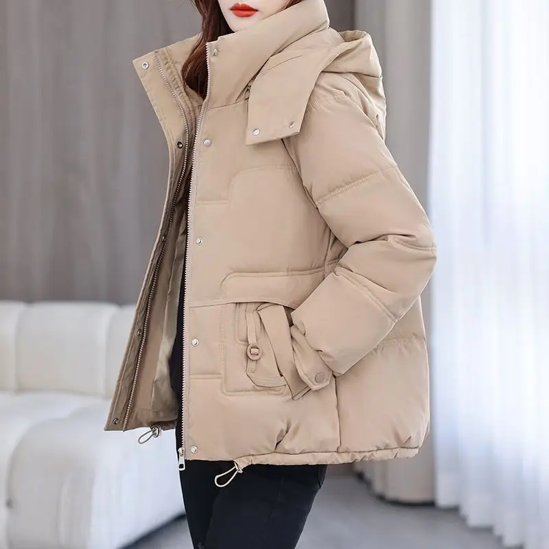 2026 Fashion Down Cotton-padded Jacket Women Short Parkas Autumn Winter Thicken Warm Detachable-Hooded Coat Lady Loose Outerwear