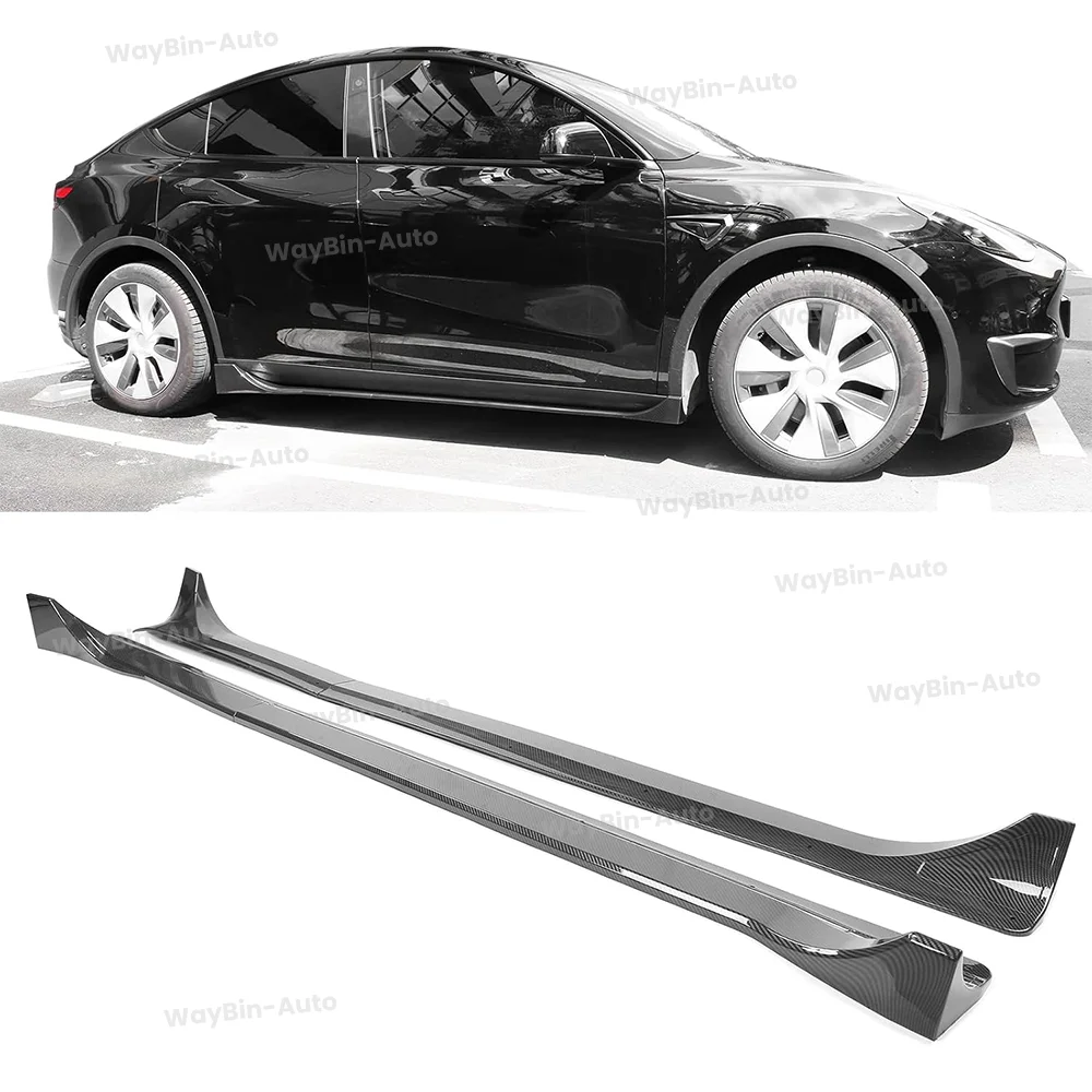 Side Skirts For 2017-2023 Tesla Model 3 Y, Model 3 Highland Carbon Fiber Print Style ABS Plastic Side Skirt Extension Splitter