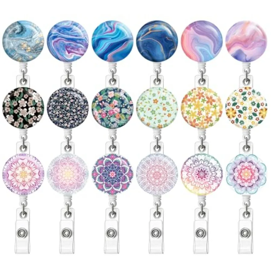 

8 Pack Badge Holder Retractable Cute Nursing Badge Reel with Sturdy Belt Clip Decorative Retractable Badge Reel Clip
