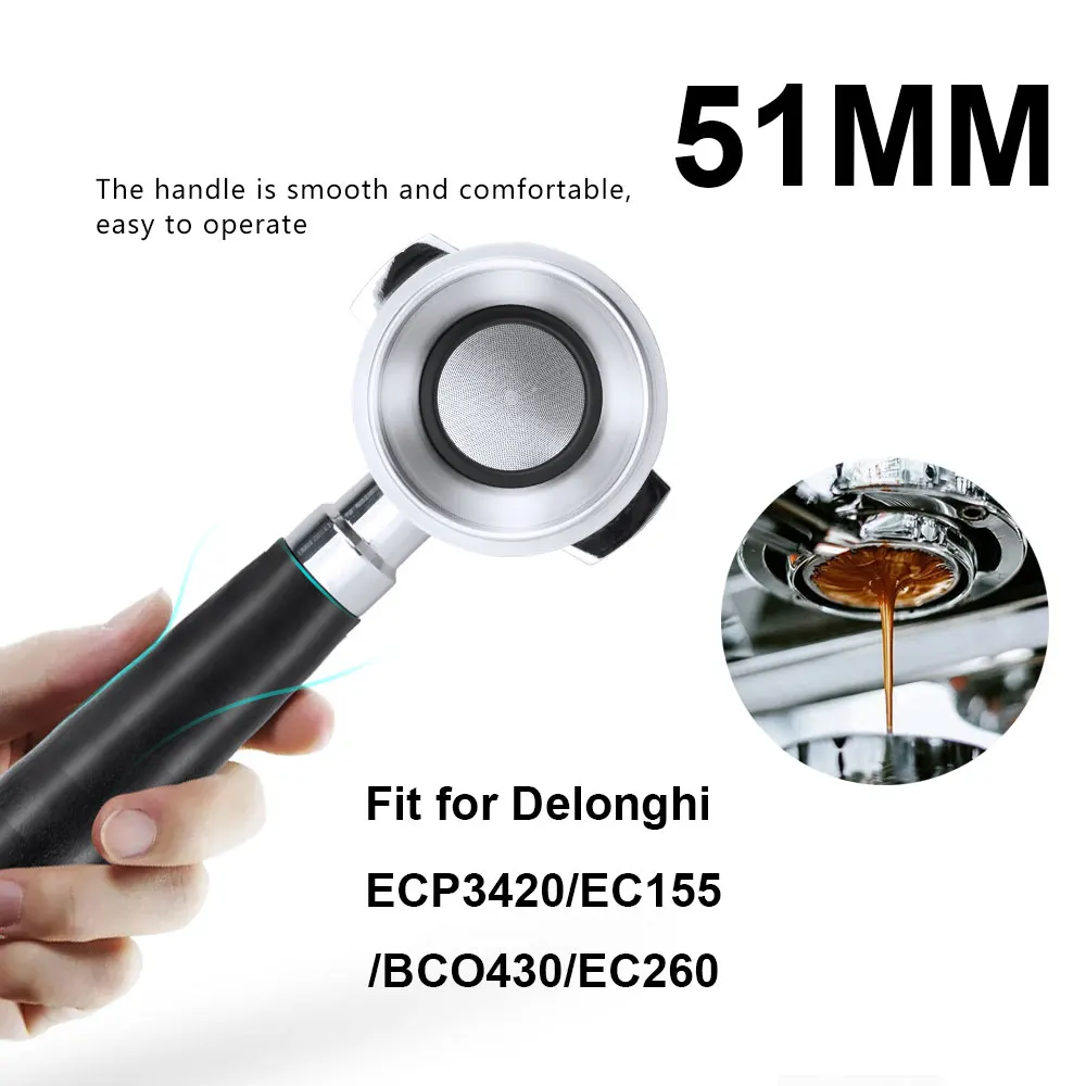 51Mm Portafilter For Delonghi ECP3420/EC155/BCO430/EC260 Bottomless Portafilter 2 Ears with Filter Basket Delonghi Accessories