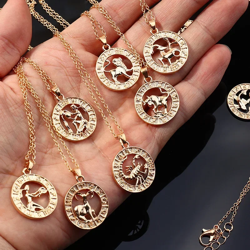 12 Constellations Necklaces for Women Capricorn Aries Leo Virgo Zodiac Pendant Necklace Men Golden Chain Choker Punk Bijoux Gift