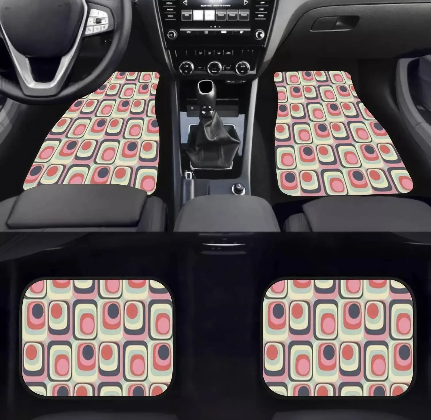 Car Floor Mats - Colorful Abstract Retro Seamless Geometric Carpet Floor Mats for Cars, Anti Slip Rubber Auto Interior Decor