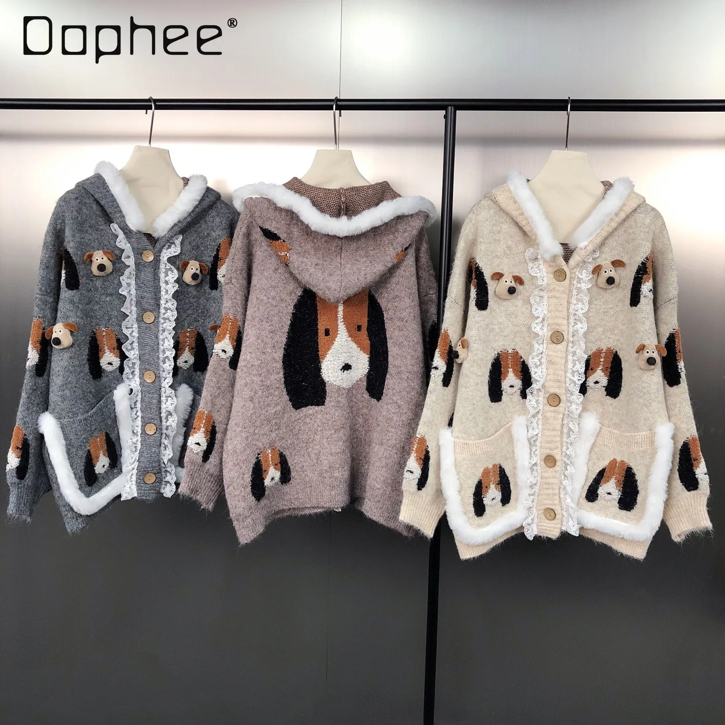 

Korean Version Age-Reducing Cute Puppy Flocked Three-Dimensional Plush Edge Loose Fashion Autumn Winter Sweater Coat