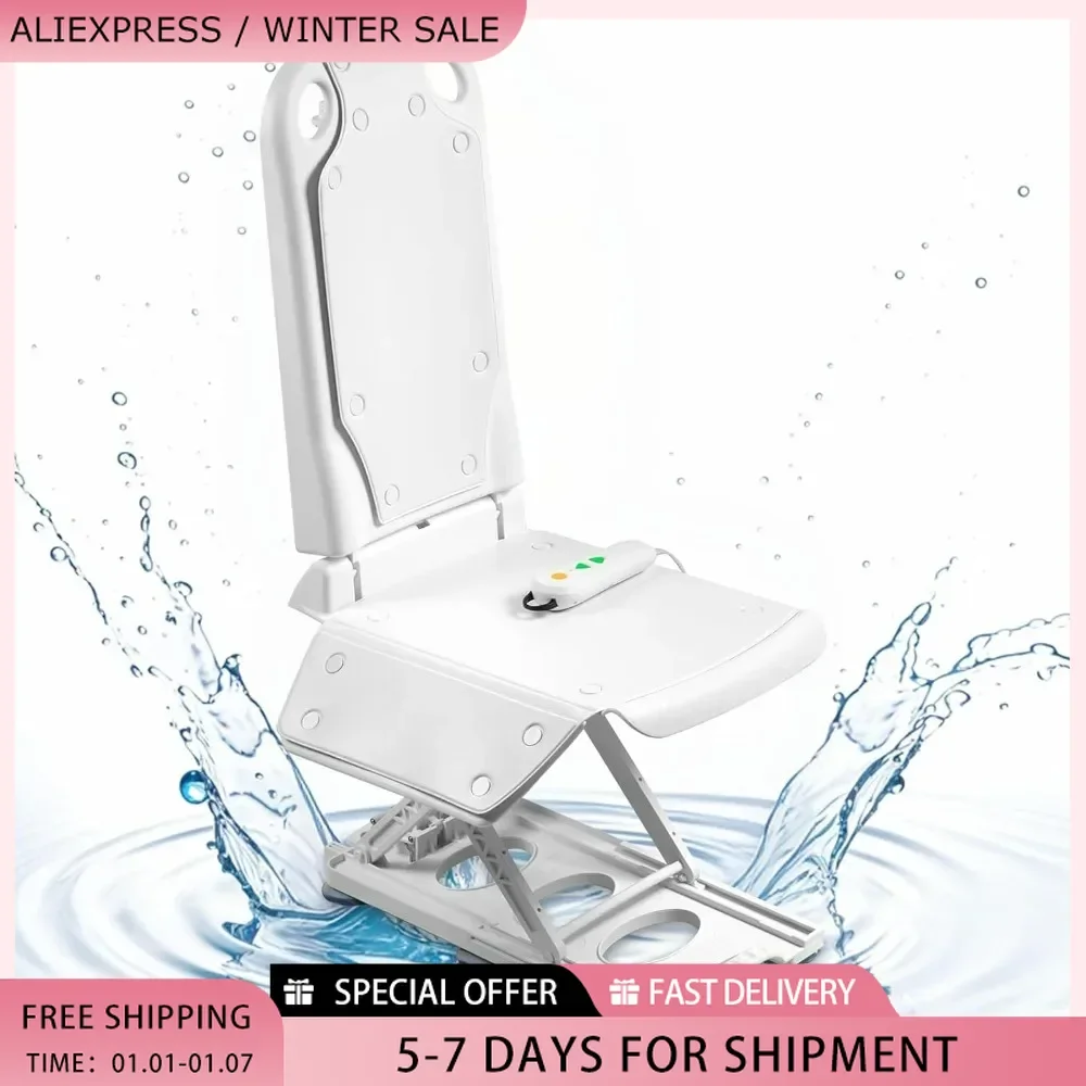 Electric Bath Lift Chair, IP68 Waterproof Floor Lift for Elderly, Get Up from Floor, Weight Capacity 300LBS White Bathtub Lifts