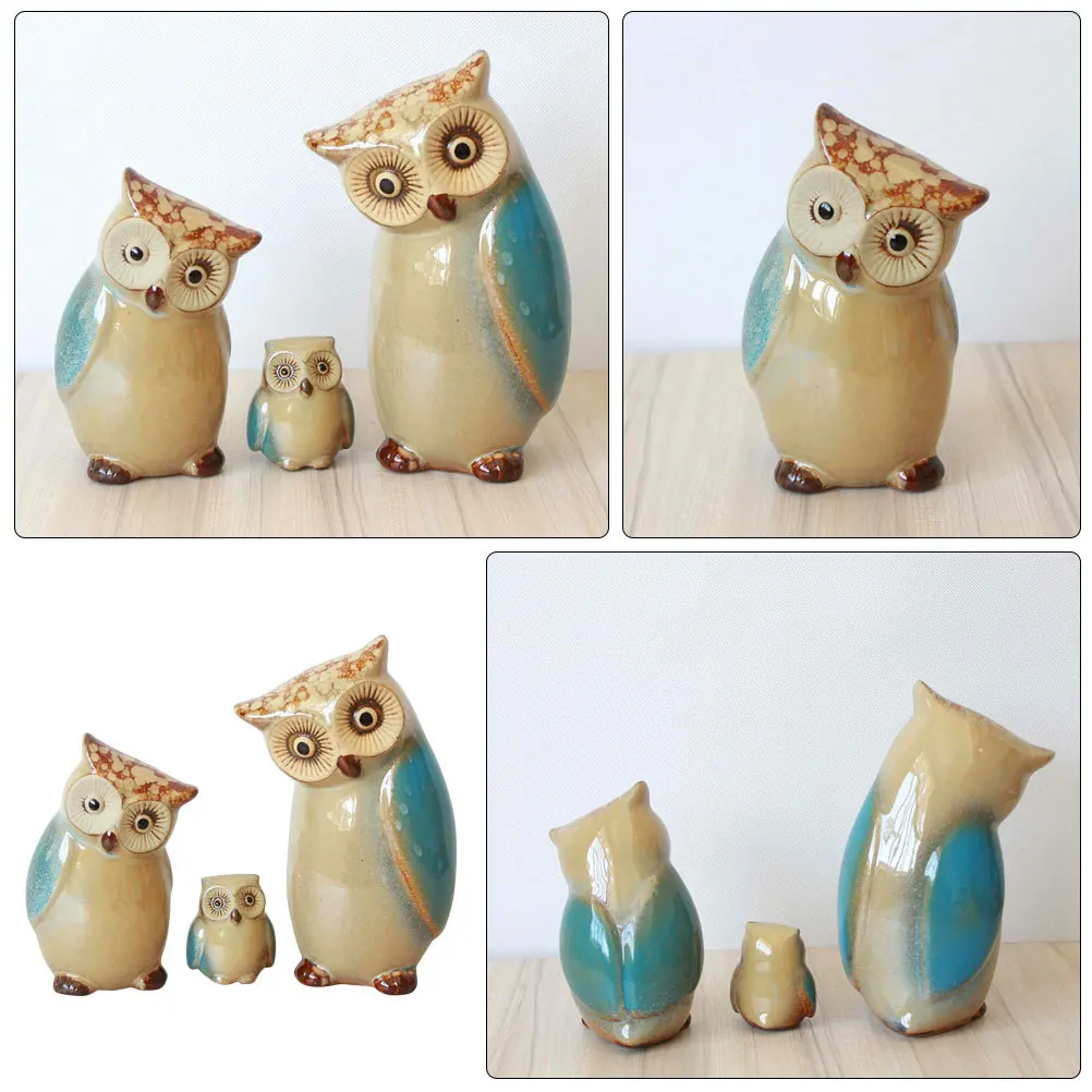 

3Pcs Ceramic Owl Statues Porcelain Decorative Ornaments Home Decor Office Desktop Living Room Embellishment Ceramic Owl Statue