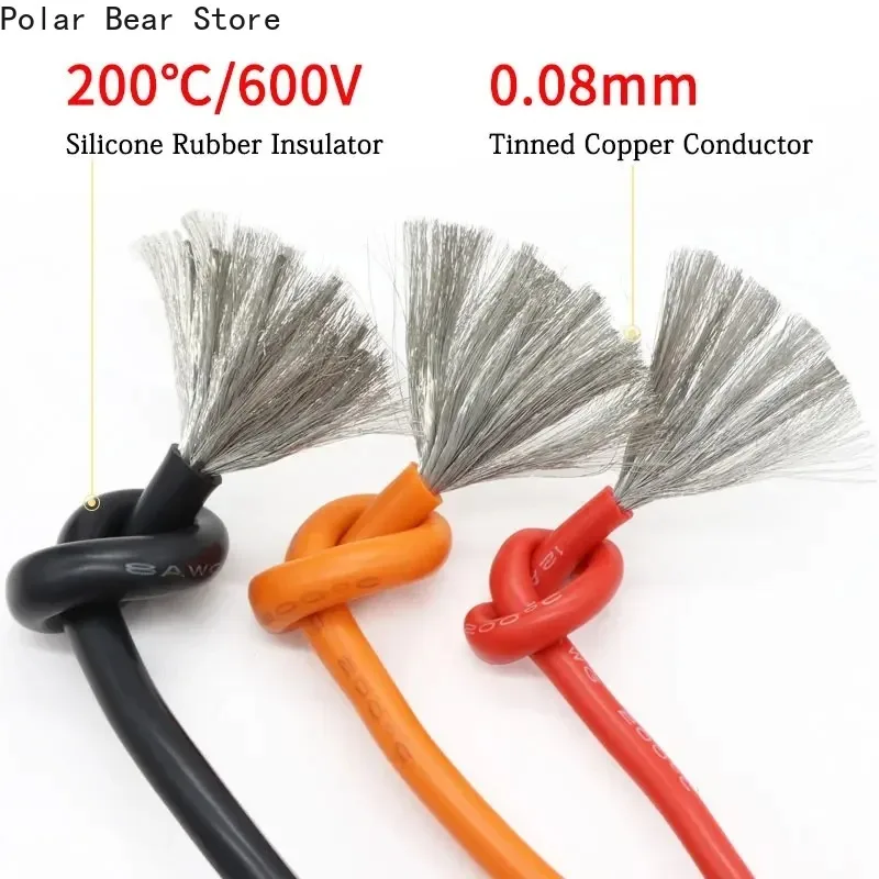 Fio de silicone resistente ao calor flexível, cabo de cobre automotivo profissional, fio elétrico encalhado, 30, 28, 26, 24, 22, 20, 18, 16AWG