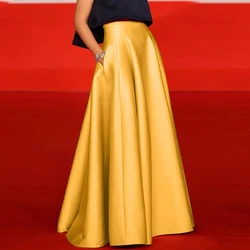 High Waist Gold Maxi Skirt with Pockets Thick Silk Satin A Line Floor Length Long Evening Party Skirt Custom Made Ladies Skirts