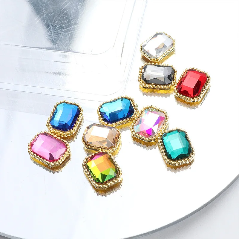 

10Pcs 7x9.5mm 10 Colors Alloy Nail Art Decorations Long Octagonal Metal Nail Charms Jewelry Korean Manicure Decorations