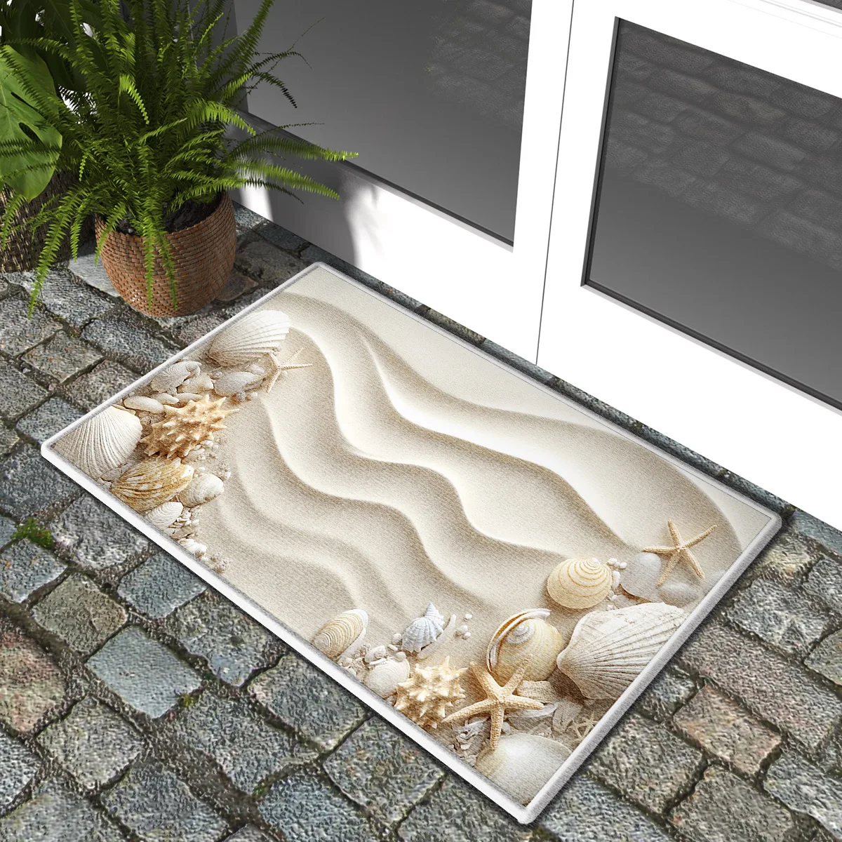 Beach Shell Design Front Door Mat Outside Entrance Welcome Mat Doormat Outdoor Indoor Room Area Rugs Hallway Carpet Washable