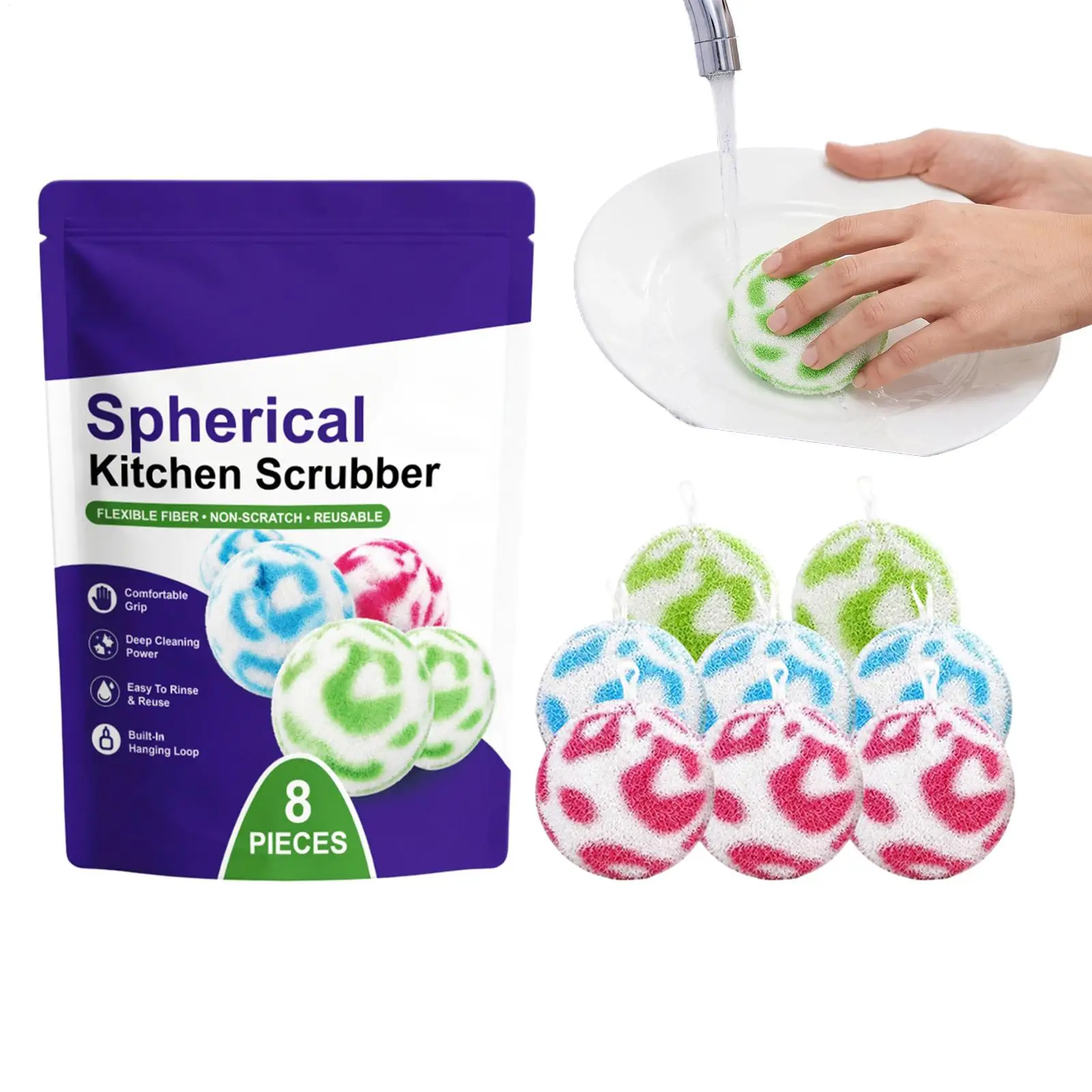 Dish Washing Brush 8 Pieces Spherical Multi-Functional Non-Scratch Bathtub Cleaning Ball For Sink Bowls Pots Bathtub Countertop