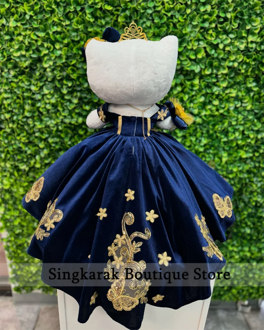 Spezieller Link für kleine Teddybär Kleid Quince anera Kleid Marineblau goldene Spitze Applikationen Schmetterling niedlichen Ballkleid