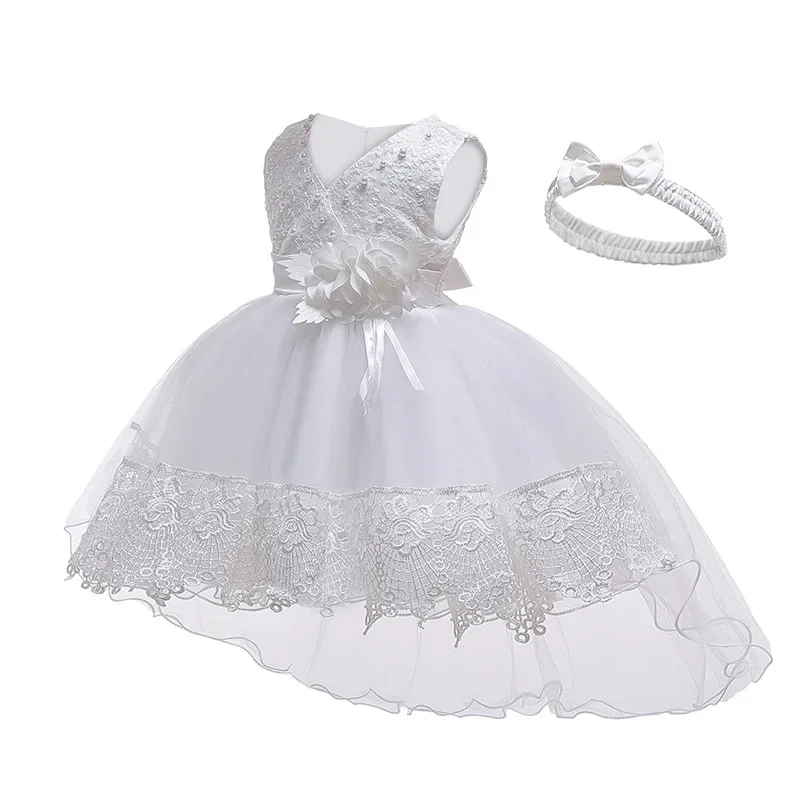 Baby Dress for Girls 0 6 Months White Christening Dress Lace Trailing Princess Dresses Infant Birthday Outfit Wedding Gown