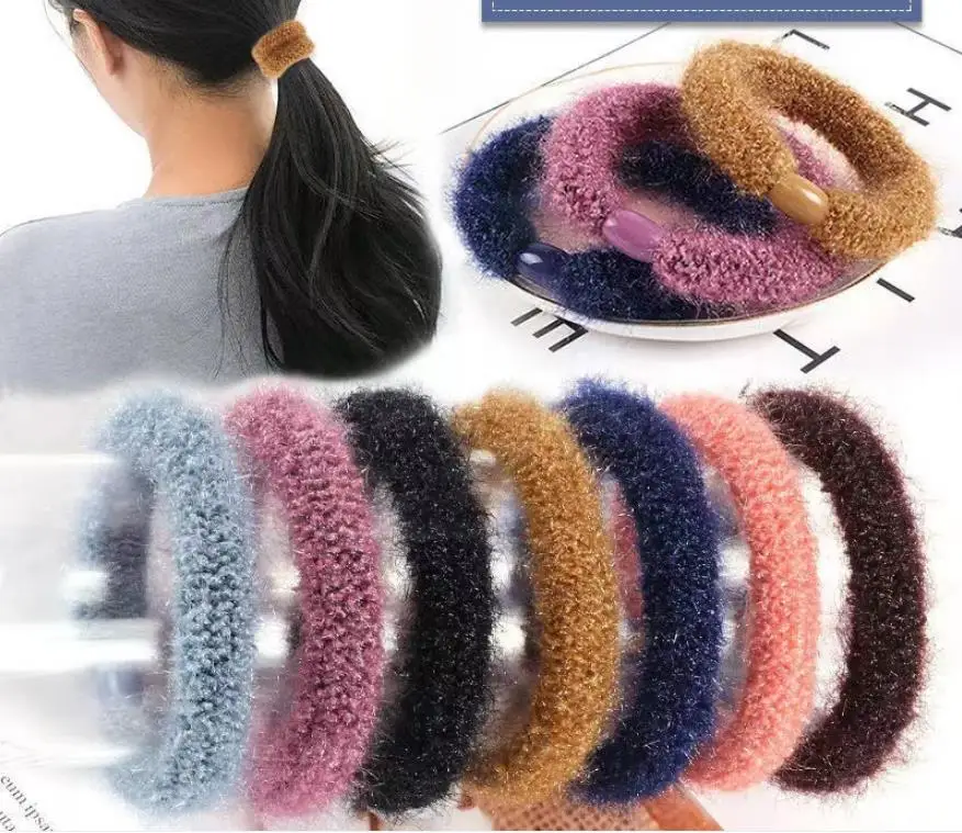 20Pcs/Lot Plush Base Simple Soft Touch Rubber Band Fashion Overstriking Retro Ring High Elastic Rope Styling Accessories HA2527