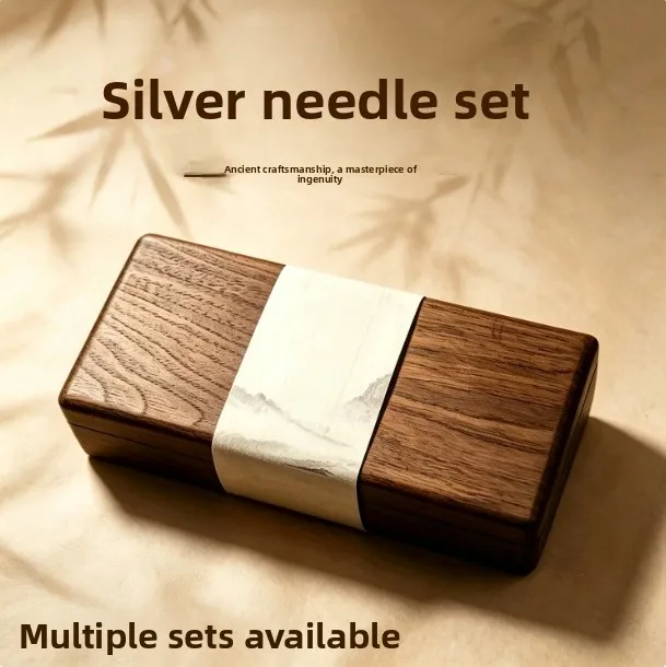 Traditional ancient sterling silver needle set, optional specifications and quantities, a set with wooden box