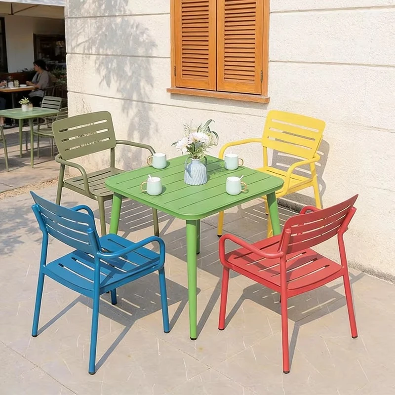 Commercial Modern Cafe Restaurant Furniture Set Sectional Aluminum Multi-color Durable Waterproof Garden Patio Outdoor Dining