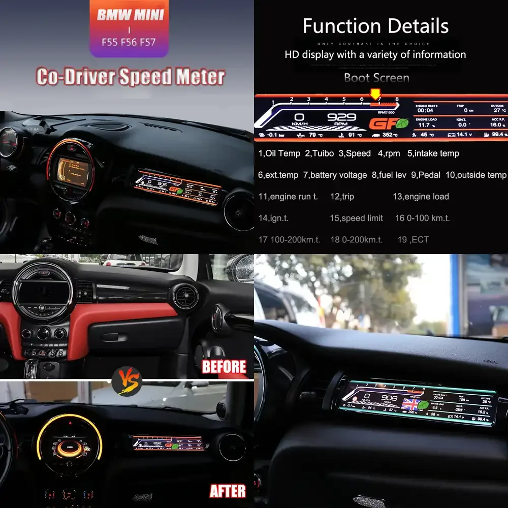 

Для MINI Cooper F55 F56 F57 2014-2021: ЖК-дисплей приборной панели, цифровой спидометр, приборный кластер, аксессуар для автомобиля