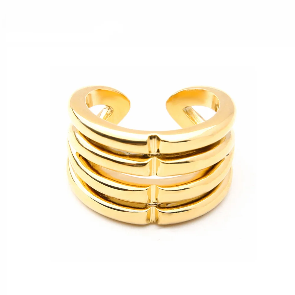 Concave Striped Wide Ring For Women's PVD 18K Plated Gold Rings Street Fashion Simple Jewerly Party Anillos Mujer Wholesale
