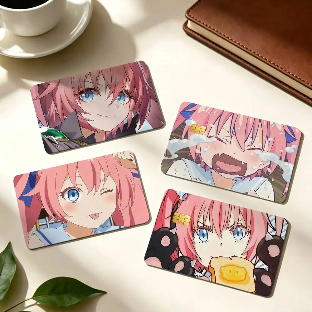 Cute T-Tensura M-Milim Nava 1Set 4Pcs Card Skin Sticker Waterproof Decorative Film for Credit Debit Bank Bus IC Card
