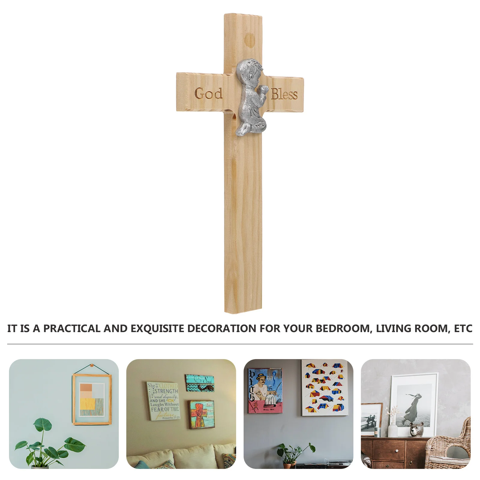 

1Pcs Wooden Decoration Creative Traditional Solid Wood Cross Office Prayer Adornment Wooden Craft