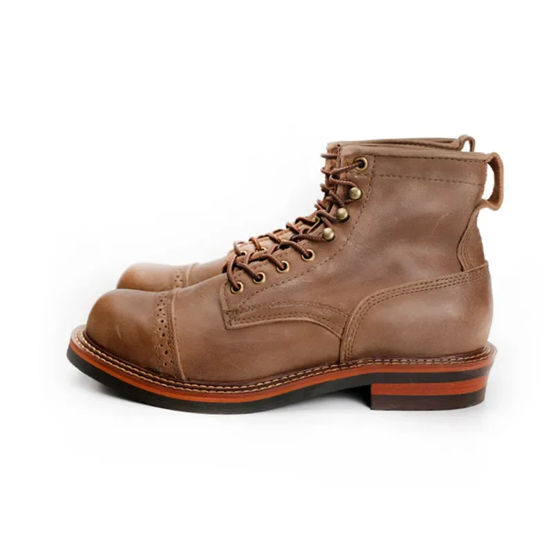 Luxury Brand New Autumn Winter Men Boots Genuine Leather Motorcycle Boots Lace-Up Vintage High Quality Tooling White Ankle Boots view 5