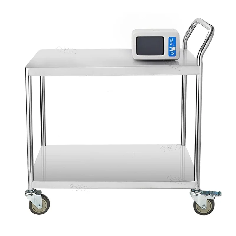 Two-layer stainless steel trolley Double-layer mobile silent tool Material turnover laboratory Handling instrument trolley
