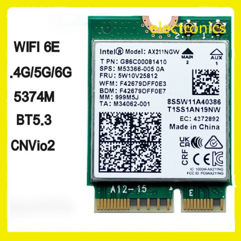 WiFi 6E AX211NGW Tri Band 2.4G/5G/6Ghz Wireless Network Wifi Card Adapter For BT 5.3 Intel AX211 M.2 KeyE CNVio2 Windows10