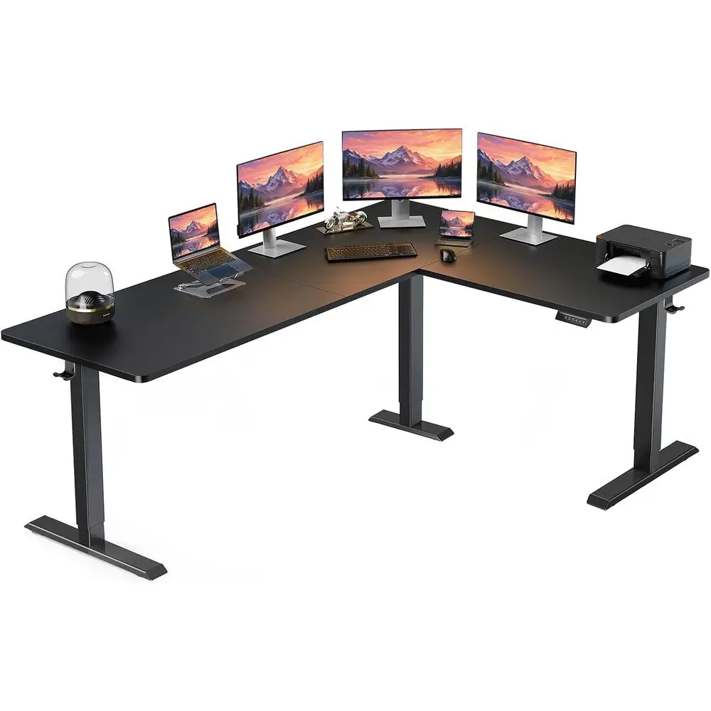 

75 x 63 L-Shaped Electric Height-Adjustable Desk, Ergonomic Sit-Stand Computer Table for Home or Office, Black