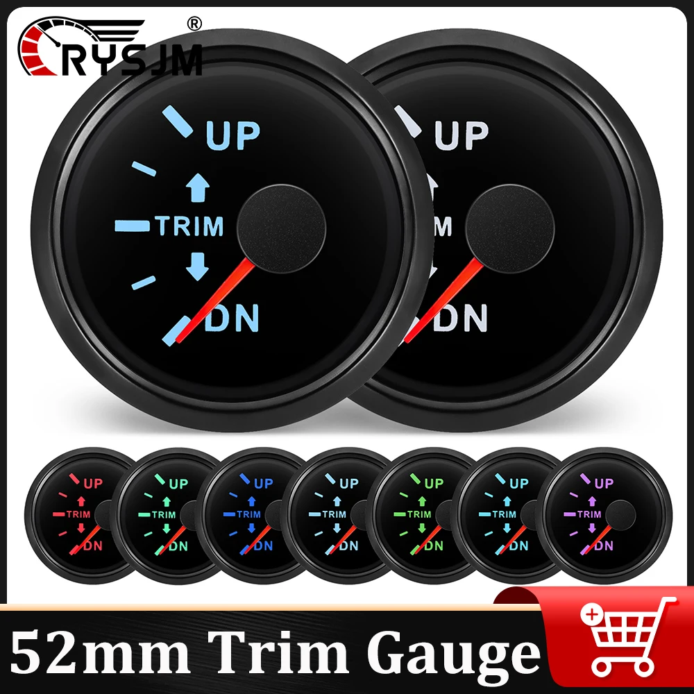 

7-цветный светодиодный датчик отделки 52 мм Marine 0-190 Ом UP-DN Индикатор наклона отделки вверх и вниз Автомобильный датчик Водонепроницаемый измеритель отделки для автомобиля 12-24 В
