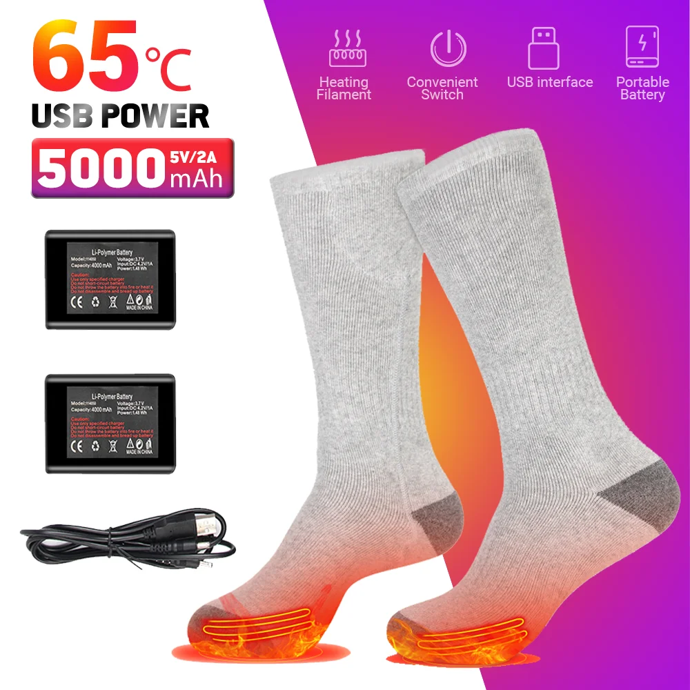 

65 ℃ Podgrzewane skarpety skuter śnieżny skarpety narciarskie motocyklowe ciepło na zewnątrz zimowe USB akumulatorowe skarpety grzewcze buty podgrzewane na podczerwień