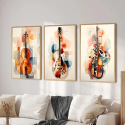 Abstract Instruments Violin Microphone Guitar Jazz Saxophone Music Poster Canvas Painting Wall Art Home Musician Room Decor