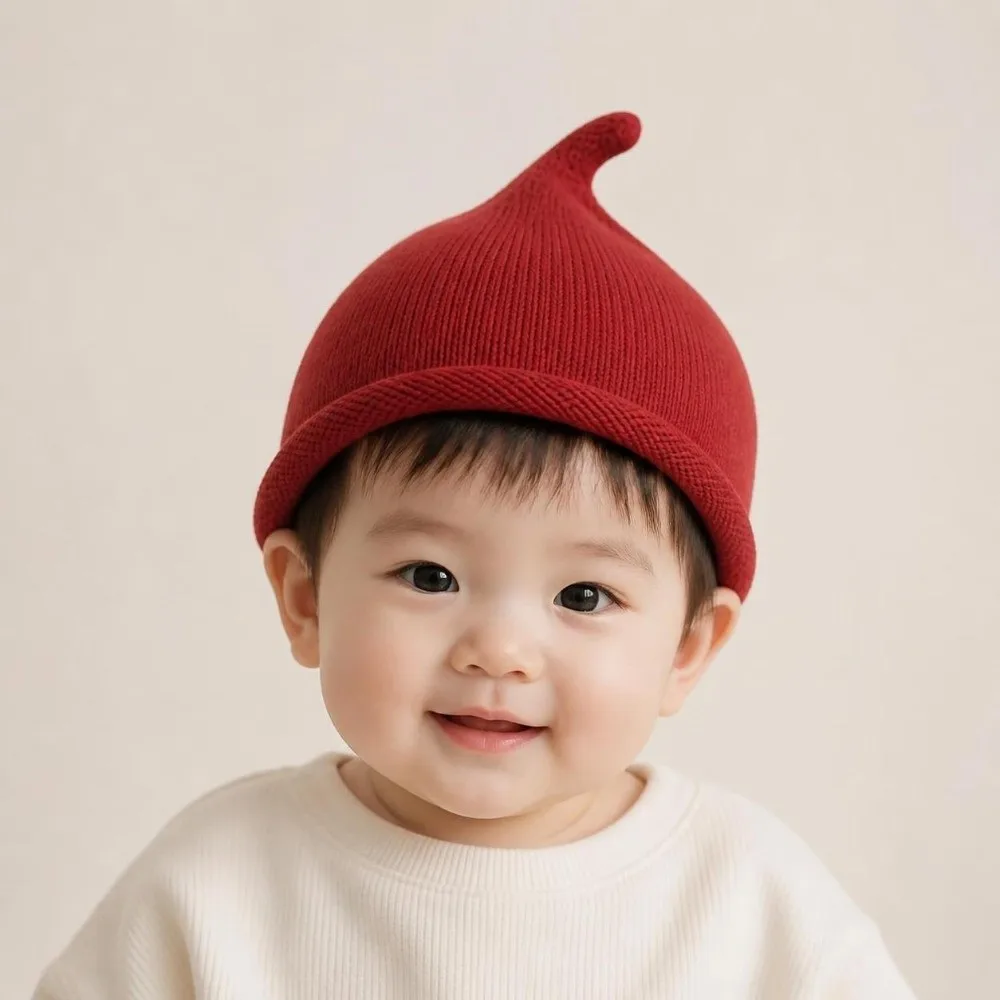 Cute Style Solid Color Kids Winter Beanie Soft Warm Crochet Bonnet Thick Fabric Candy Color Toddler Cap Outdoor Play