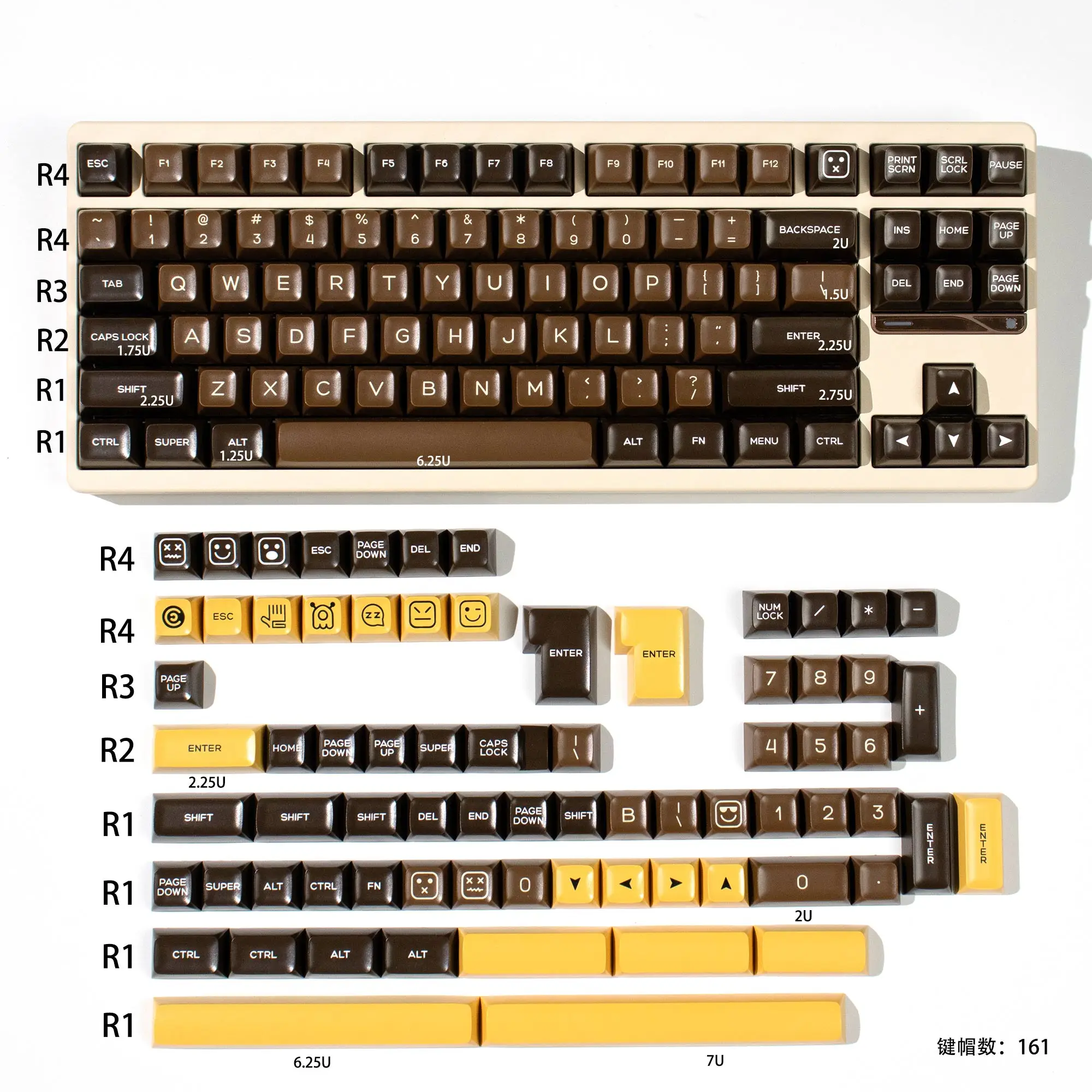 

SA Keycaps 161 Keys Chocolates/Monster Keycaps ABS Double Shot Keycap For Cherry MX Switch Mechanical Gaming keyboard 84/96/104