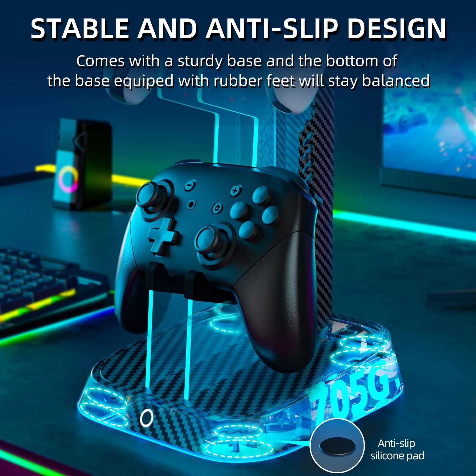IINE-حامل وحدة تحكم مزدوجة عالمي ، حامل ، RGB ، إضاءة ، تصميم مستقر ، مضاد للانزلاق ، جهاز تحكم احترافي ، سماعة رأس
