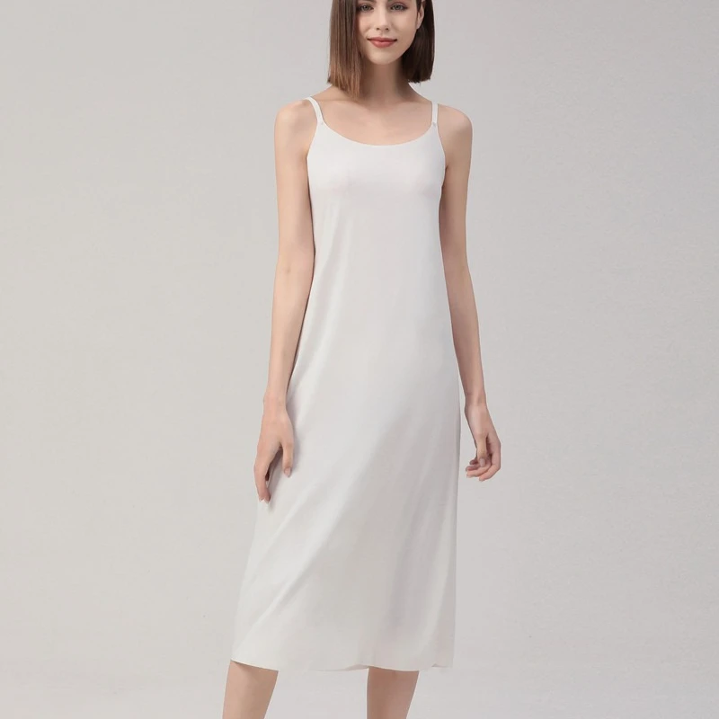 Vestido deslizante anti através do forro saia com seda gelo fino ajuste camisola longa para mulheres respirável verão underskirt peça de camadas