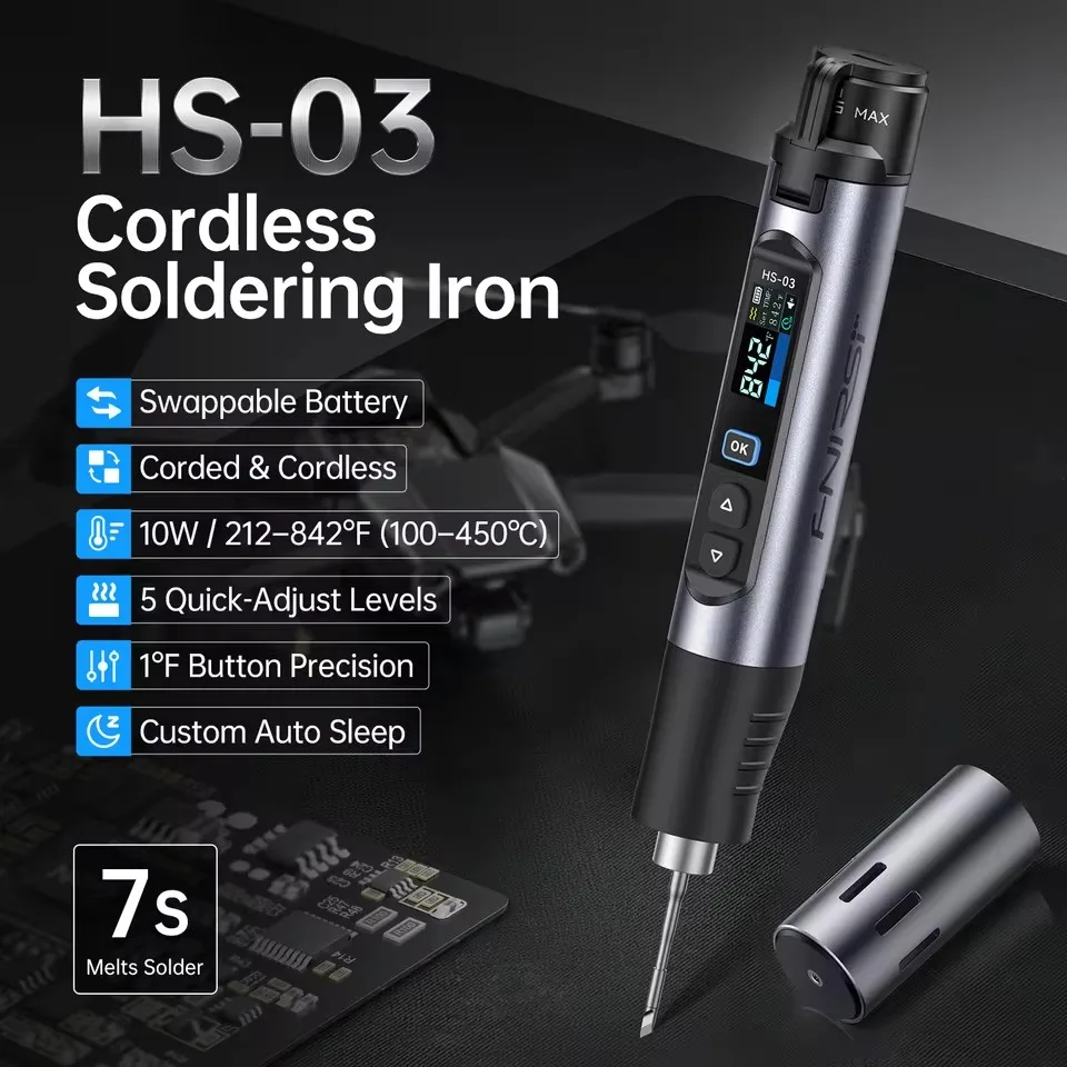 FNIRSI HS-03 Smart Soldering Iron 10W Cordless Battery Solder Pen 450℃ High Temperature 0.96