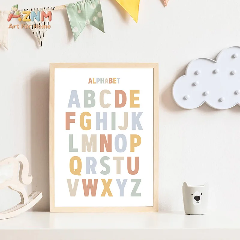 AZNM Soft Pastel Rainbow Sun Cloud Canvas Print Heart Star Minimalist Neutral Boho Kids Nursery Simple Line Wall Poster Unframed