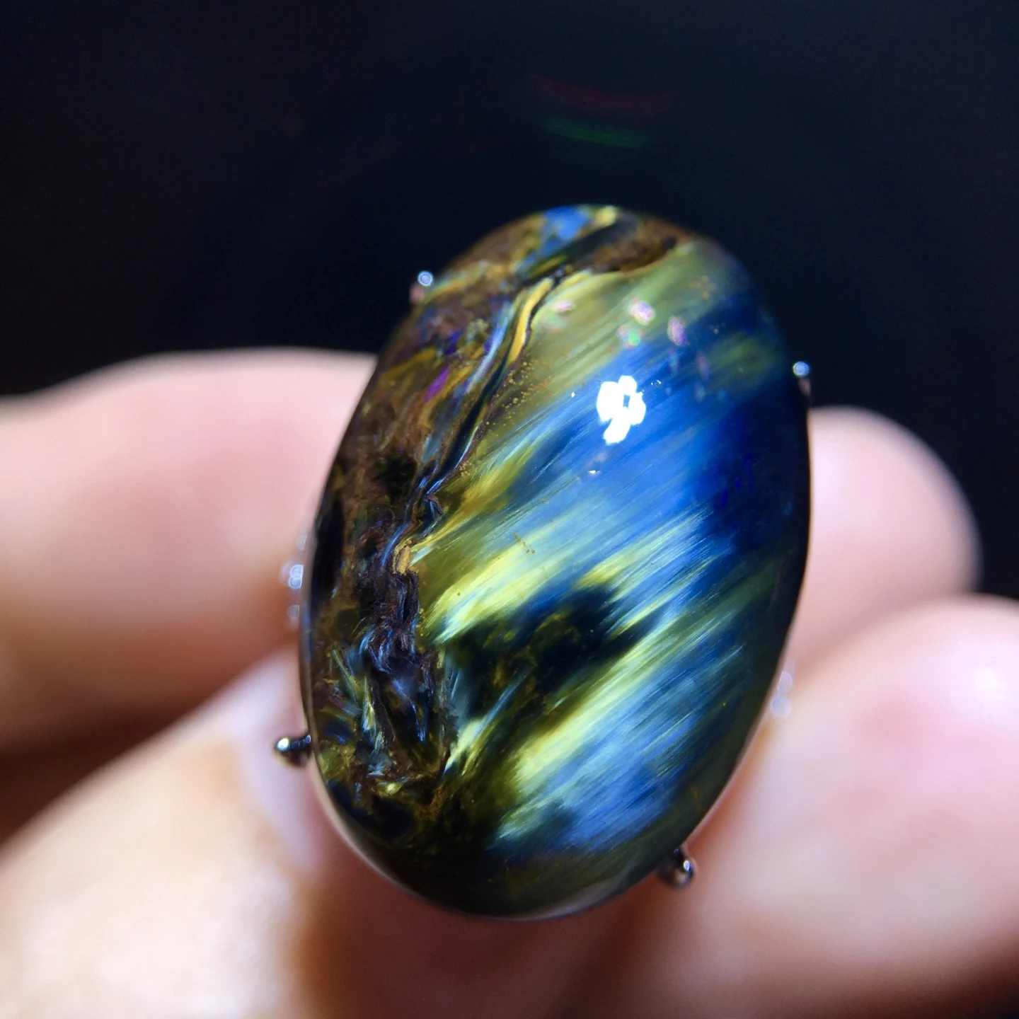 Natural Blue Pietersite Adjustable Ring Namibia 21.8/14.5mm Big Size 925 Silver Pietersite Chatoyant Gemstone Ring AAAAAA