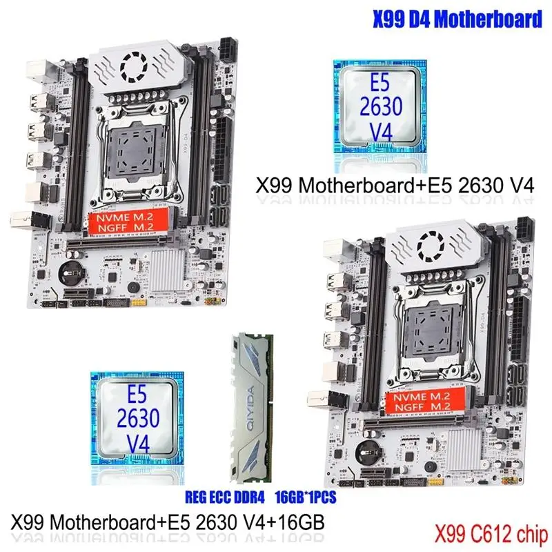 To X99 Motherboard Set Kit With LGA2011-3 Xeon E5 2630 V4 CPU DDR4 16GB REG ECC memory X99 C612chip NVME M.2