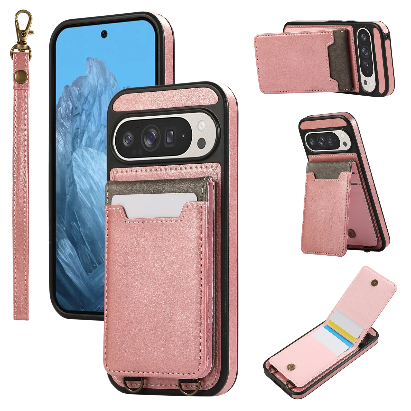 Custodia a portafoglio in pelle antiurto per porta carte di credito per Google Pixel 9 Pro XL 8pro Flip Kickstand Cover per telefono Fundas con