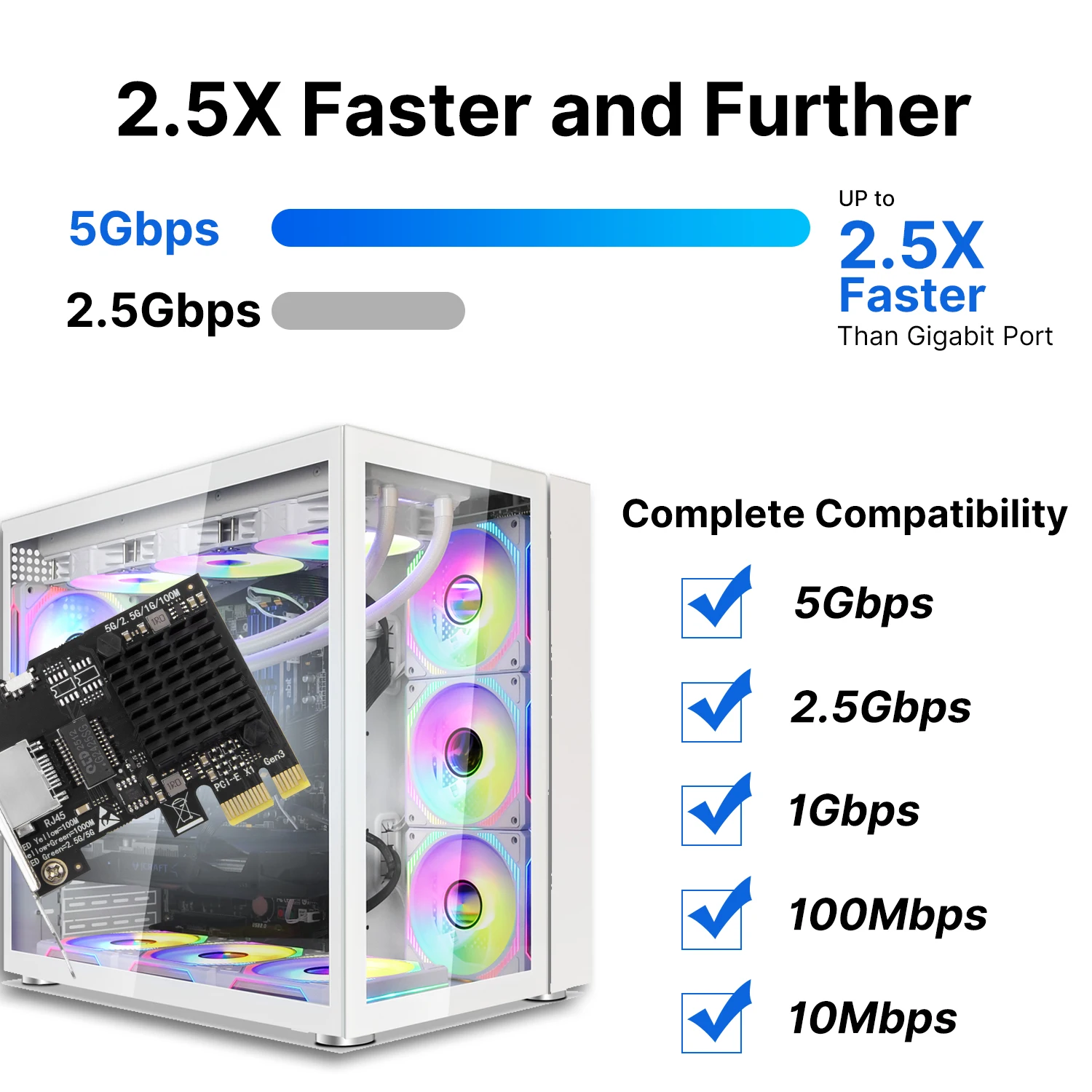 بطاقة شبكة PCIe 5Gbps RTL8126 رقاقة 5000Mbps محول إيثرنت لـ PCIe x1 x4 x8 x16 فتحات ألعاب الكمبيوتر المكتبي سهلة الإعداد