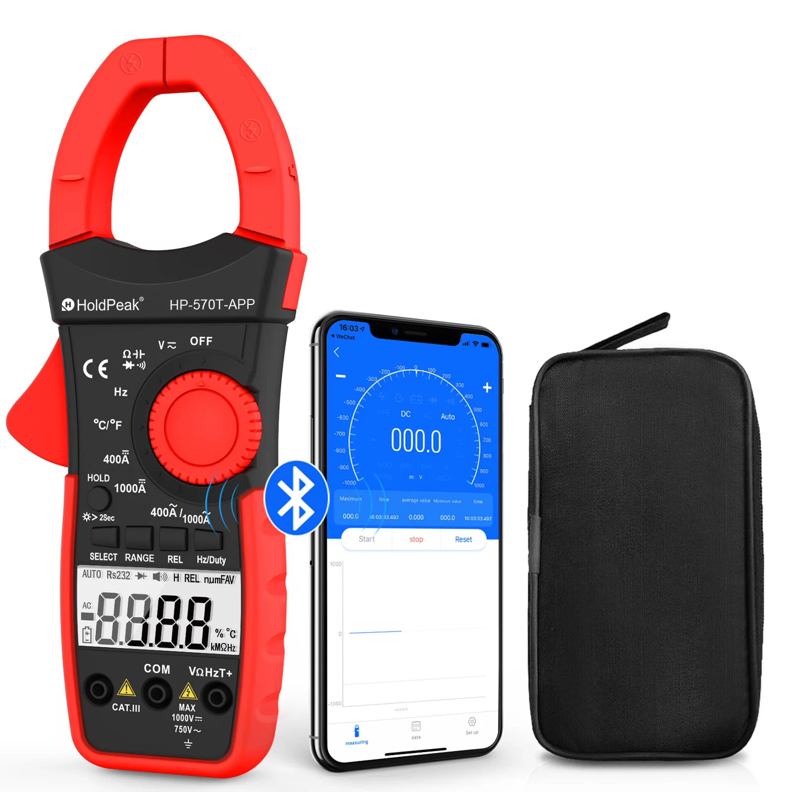 HoldPeak HP-570T-APP Digital Clamp Meter 4000 counts 1000A AC Current Voltage Capacitance Multimeter Connect to Phone Tester