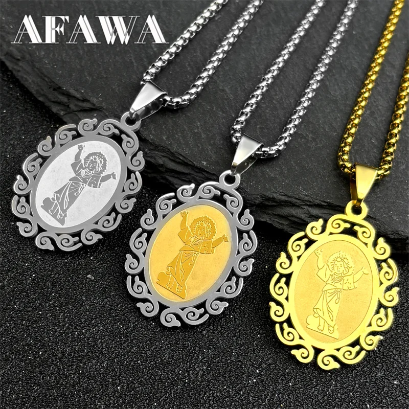 Divino Nino Divine Child Jesus Necklace for Women Men Stainless Steel Gold Color Hip Hop Catholic Chain Jewelry collier hommes