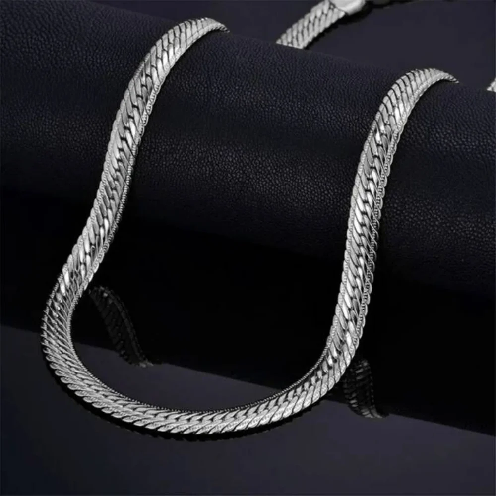 

Classic Silver Color Metal Flat Chain Necklace Herringbone Snake Chain For Men Women Long Necklace Jewelry Gift Wholesale