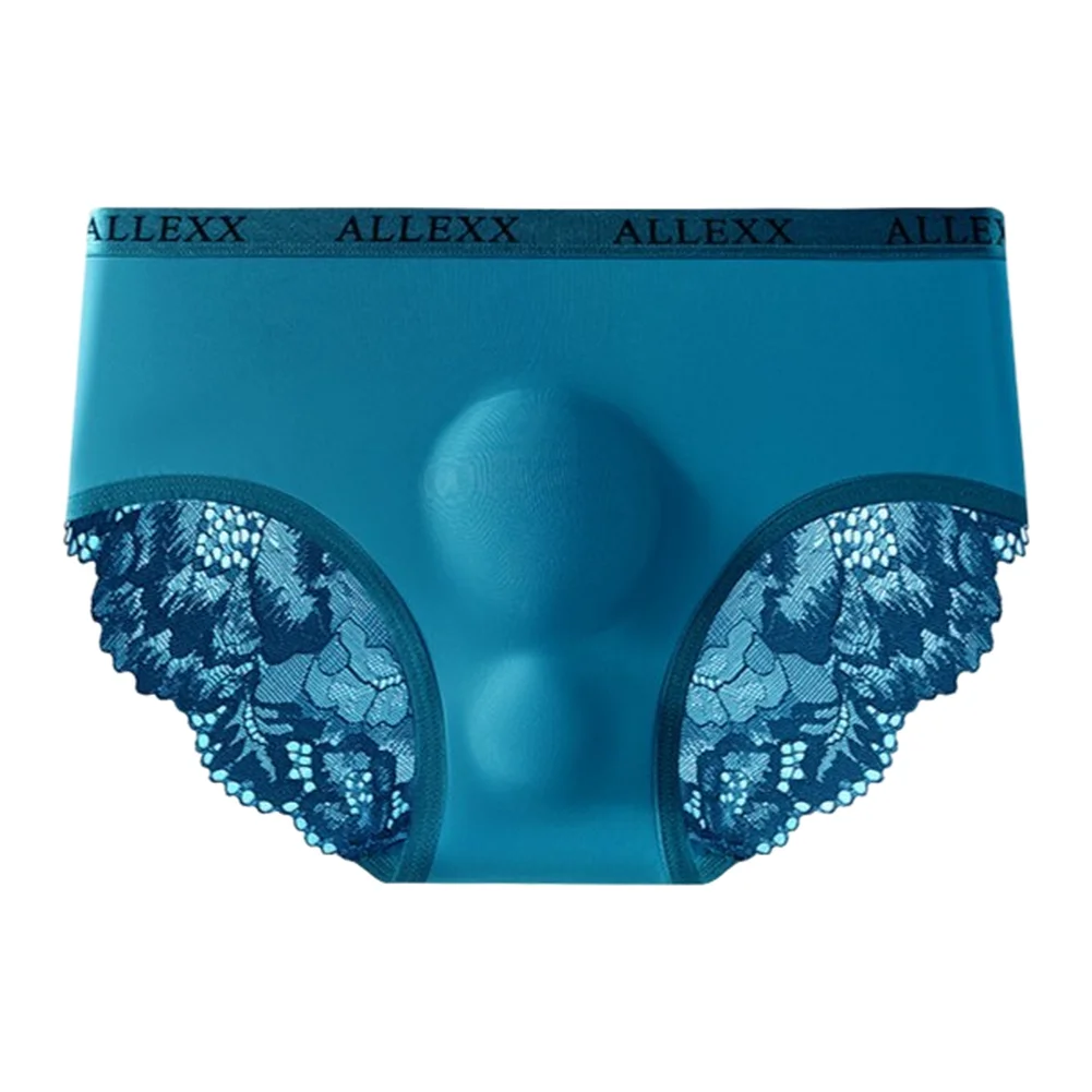 Men Lace IceSilk Briefs Underwear 3D Bulge Pouch Solid Underpants Smooth Panties U Convex Bulge Pouch Smooth Male Underpants