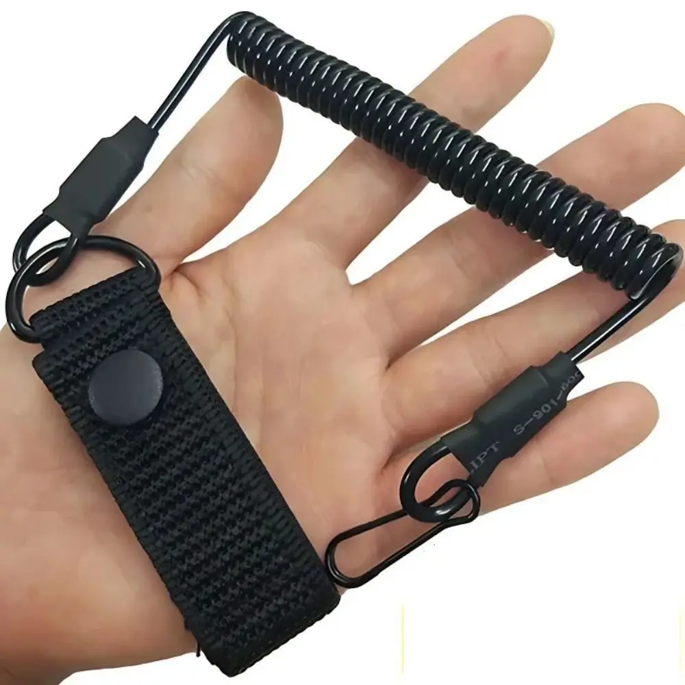 1Pcs Nylon Tactical Spring Rope Buckle Safety Gun Rope Tactical Anti-lost Rope Elastic Lanyard Key Ring Chain