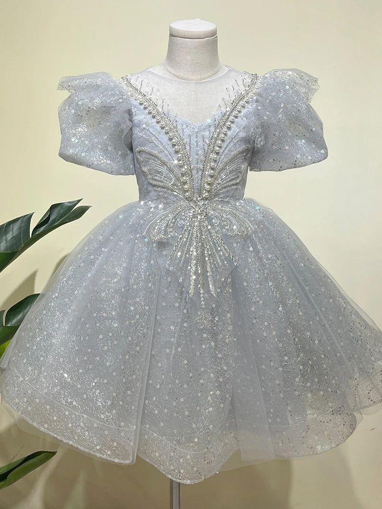 

Summer Flower Girls Wedding Dresses Exquisite Appliques Beading Princess Dress Children's Piano Performance Birthday Ball Gowns